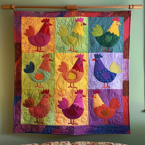 Cheerful Chickens Quilted Blanket - Throw (55" x 60")