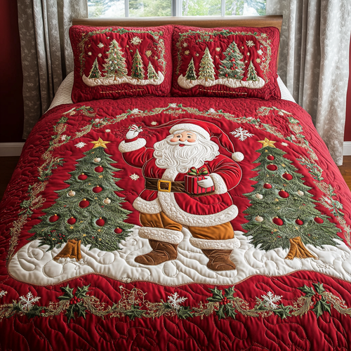 Cheerful Claus Quilted Bedding Set - Single (59" x 70")