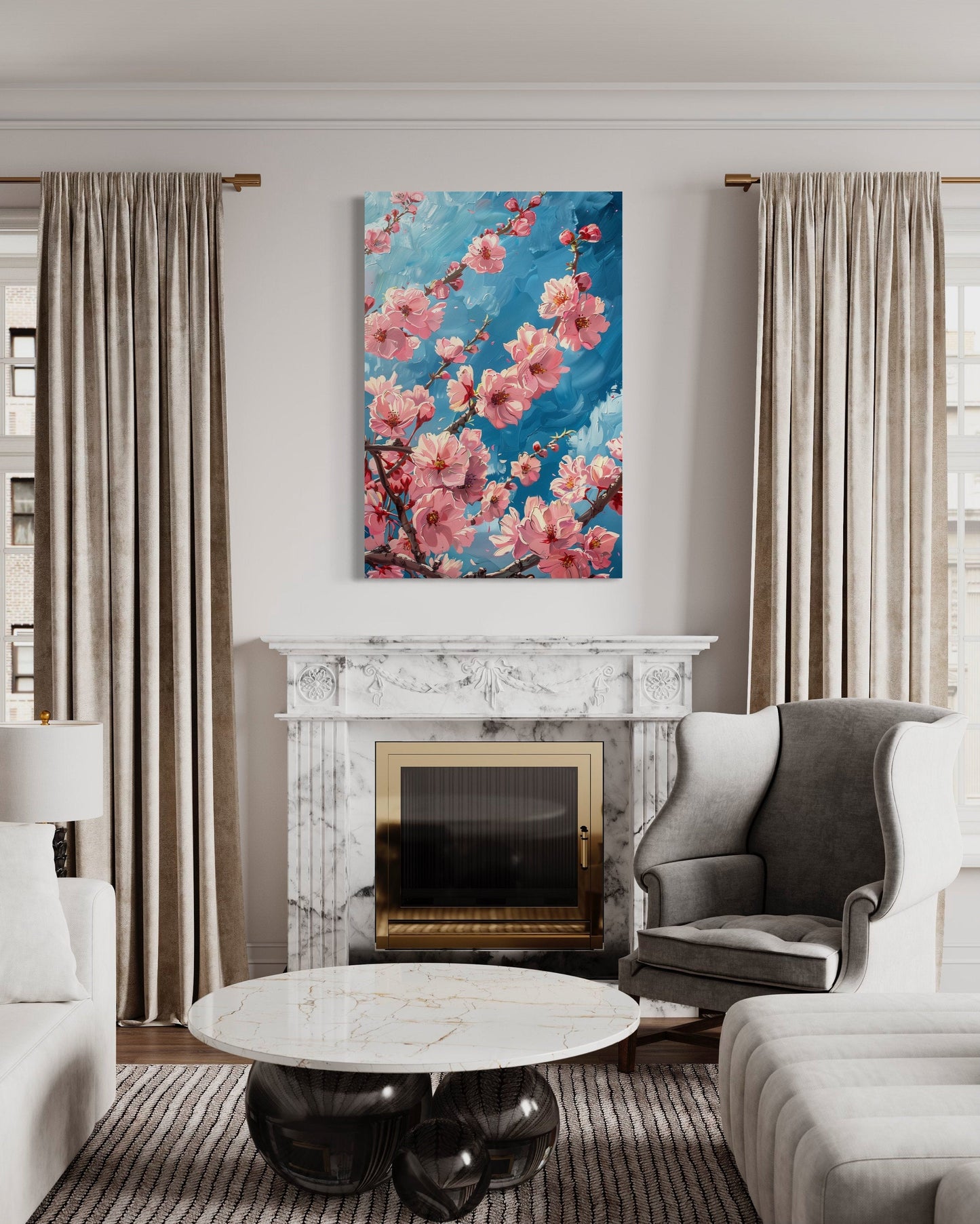 Cherry Blossom Sakura Branch Framed Canvas Wall Art