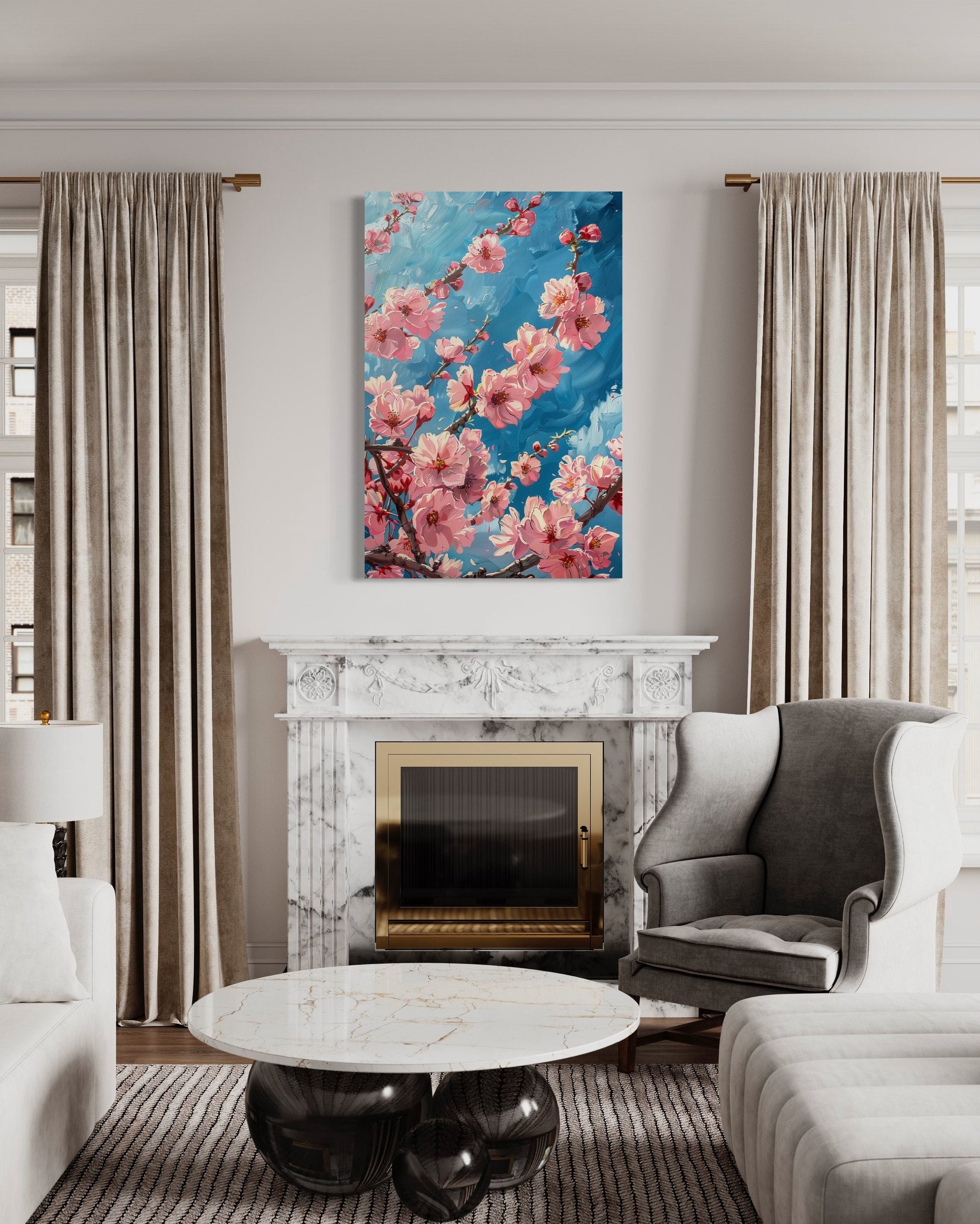 Cherry Blossom Sakura Branch Framed Canvas Wall Art