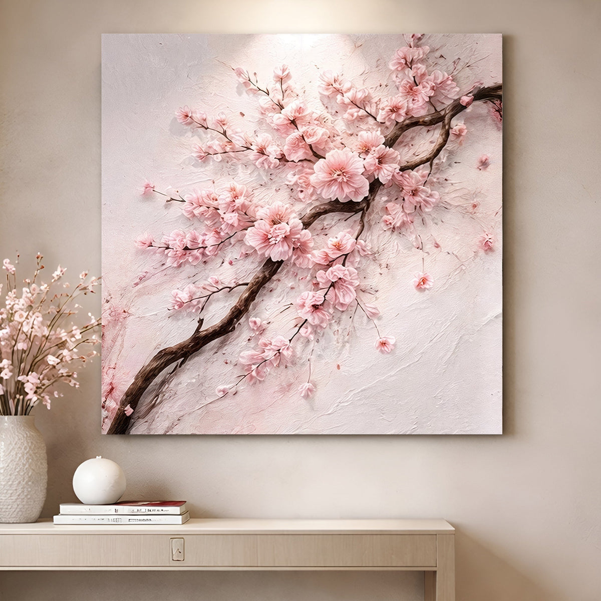 Cherry Blossom Branch — Pink On White