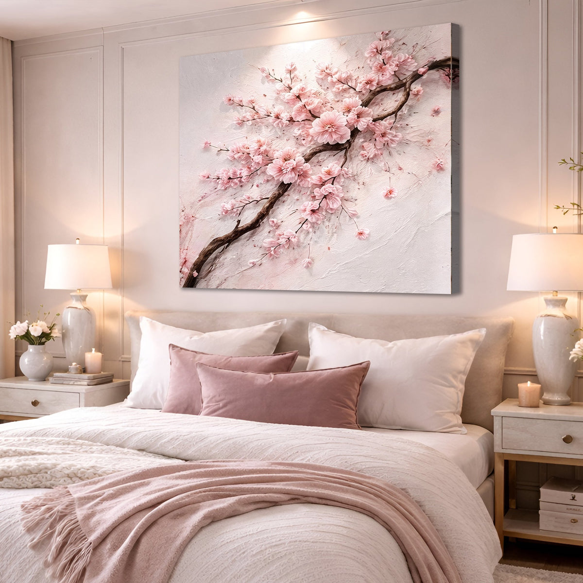 Cherry Blossom Branch — Pink On White