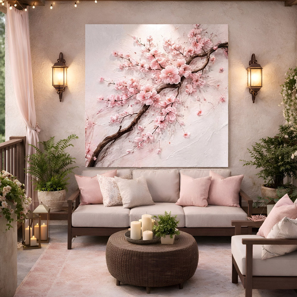 Cherry Blossom Branch — Pink On White