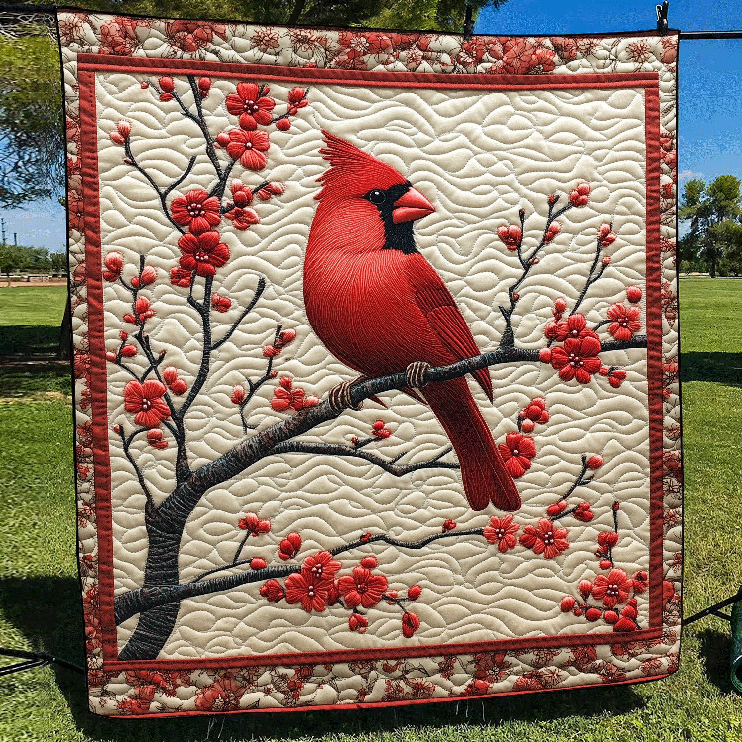 Cherry Cardinal Quilted Blanket - Throw (55" x 60")