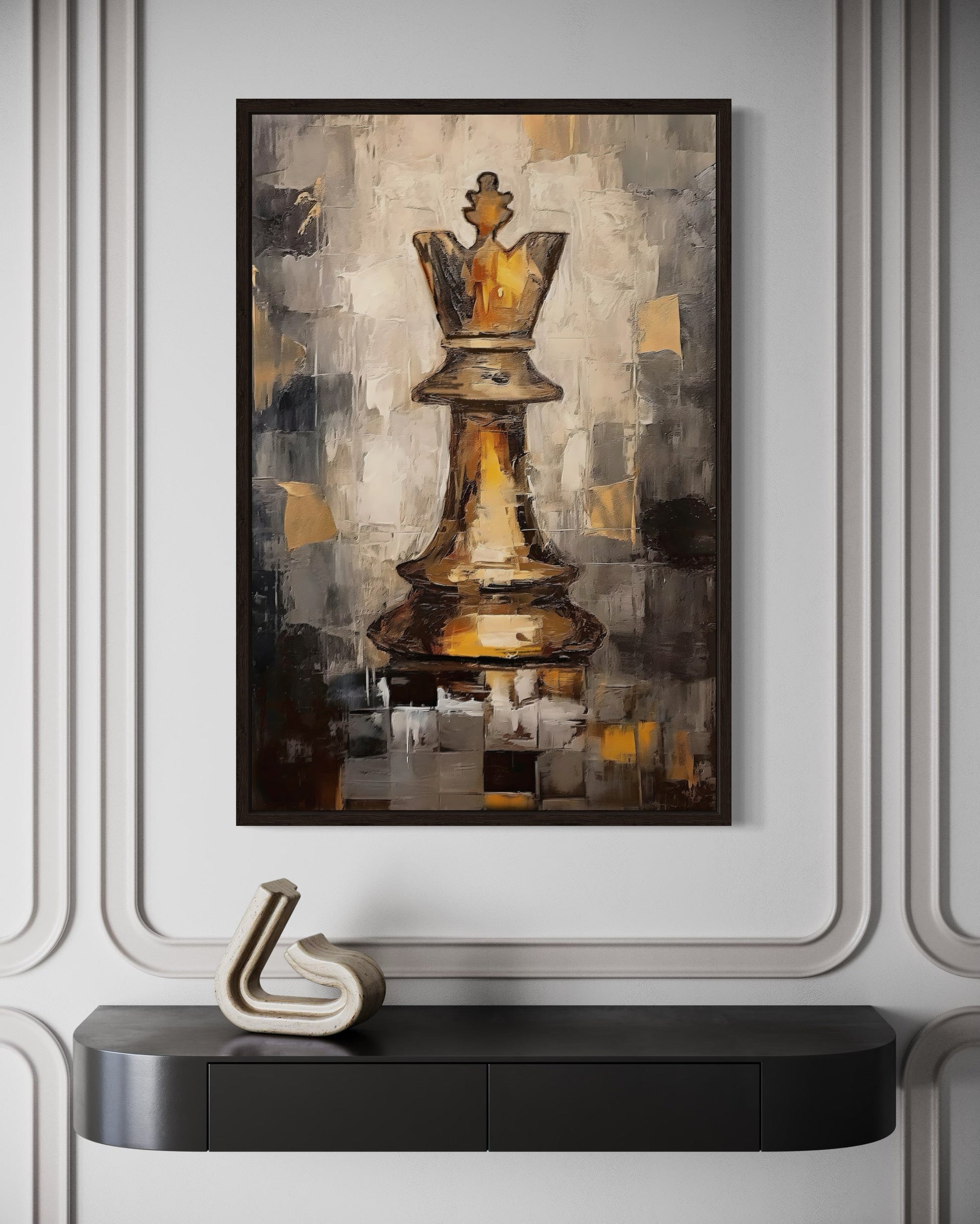 Chess King Framed Canvas Wall Art For Mens Office Decor