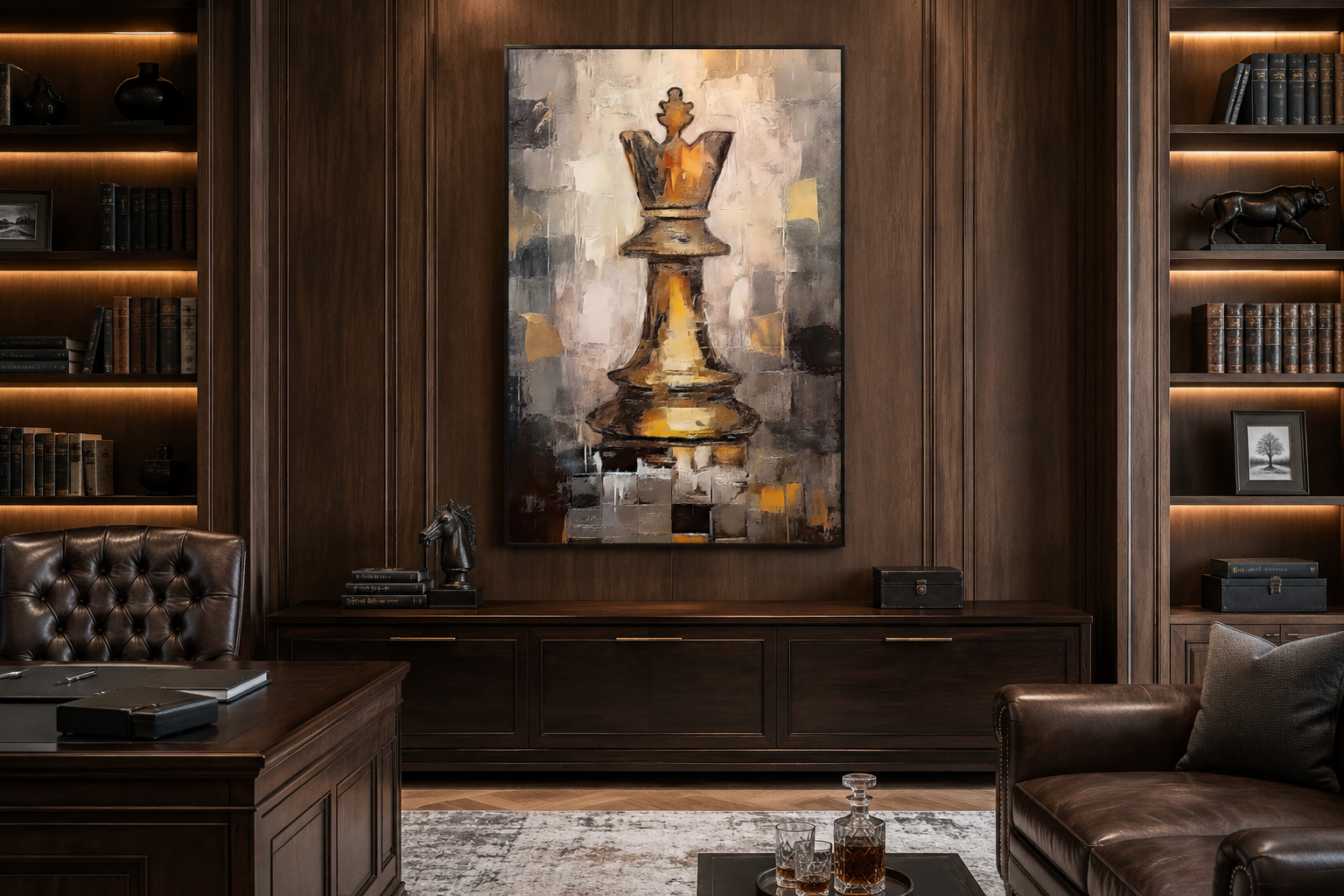 Chess King Framed Canvas Wall Art For Mens Office Decor