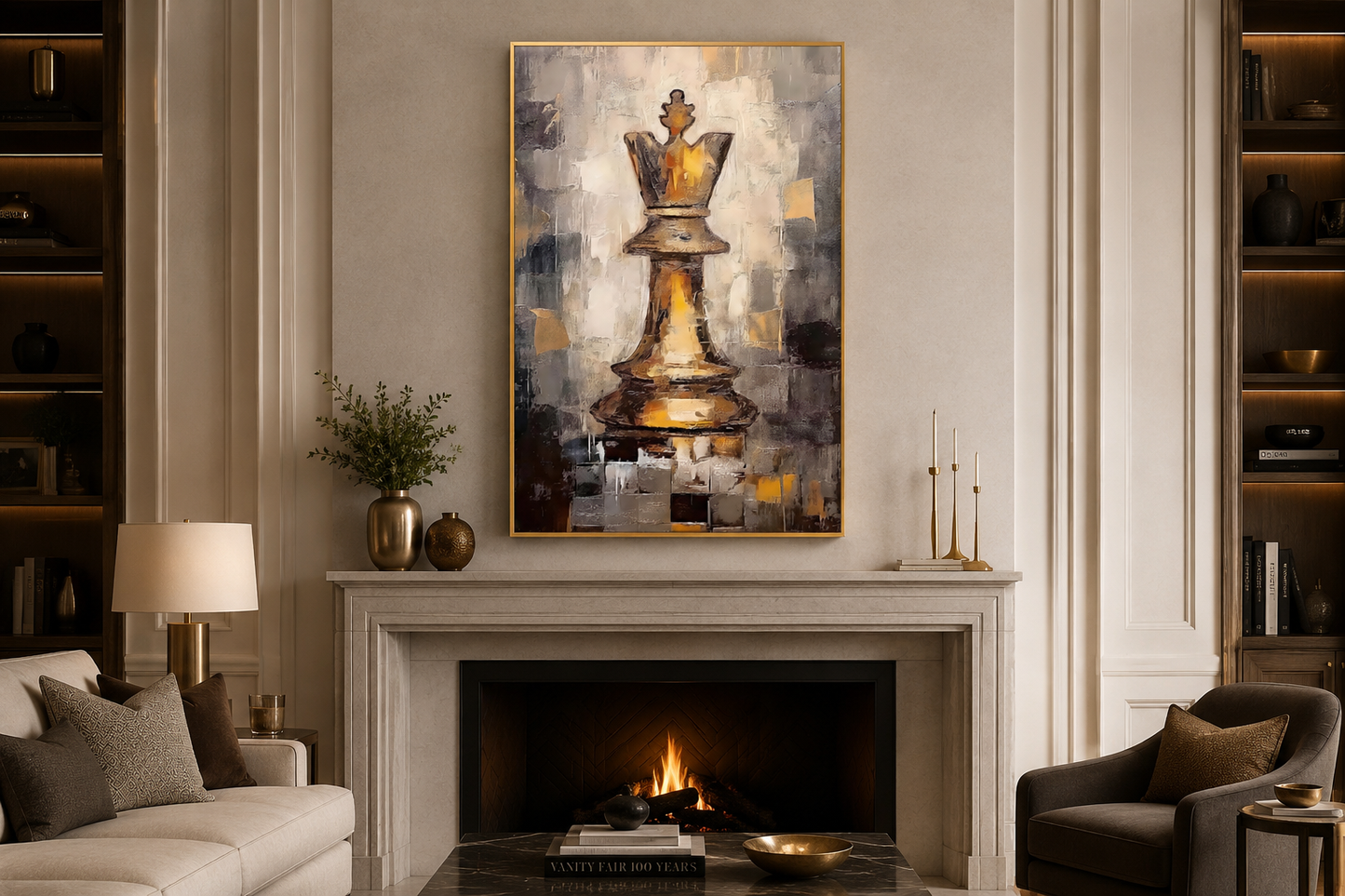 Chess King Framed Canvas Wall Art For Mens Office Decor