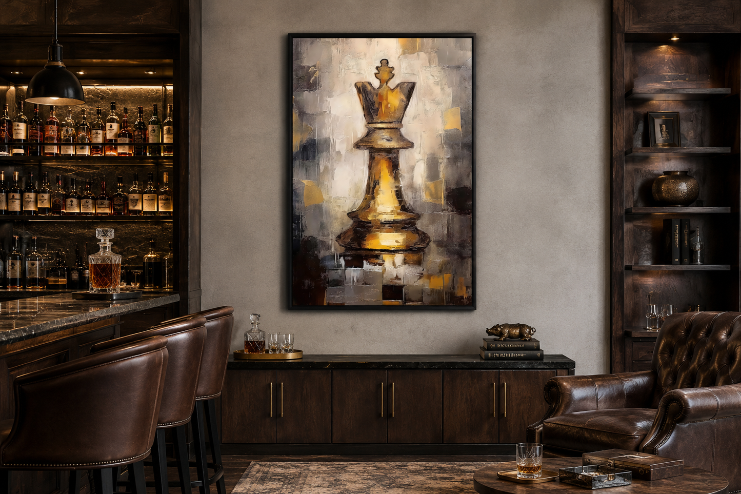 Chess King Framed Canvas Wall Art For Mens Office Decor
