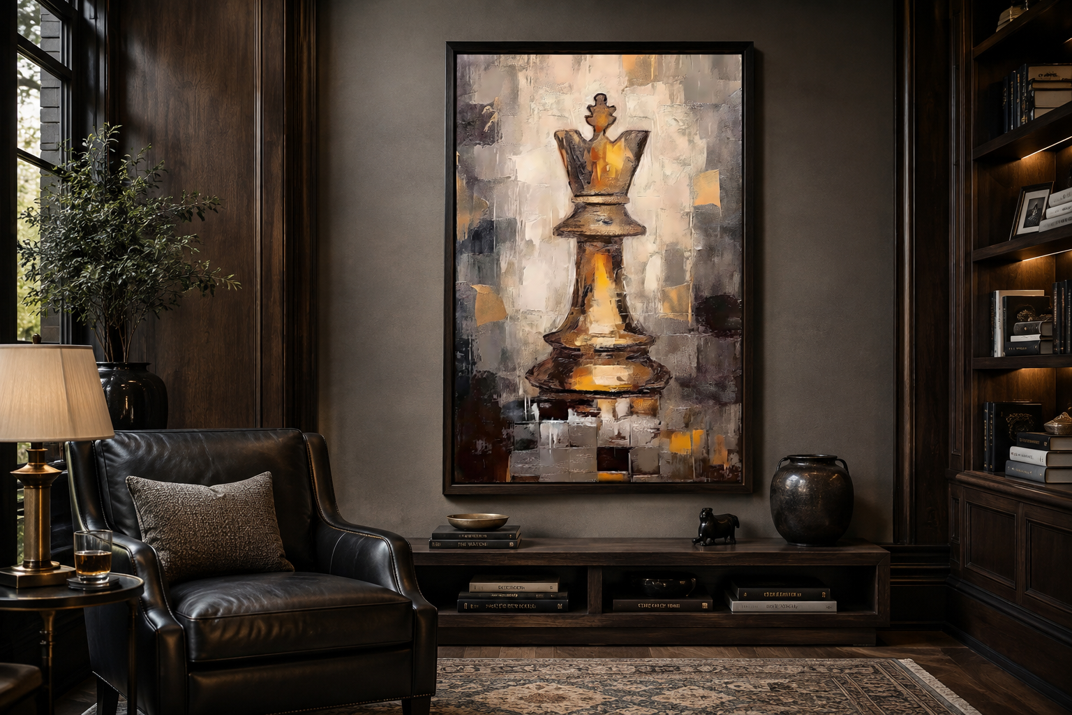 Chess King Framed Canvas Wall Art For Mens Office Decor