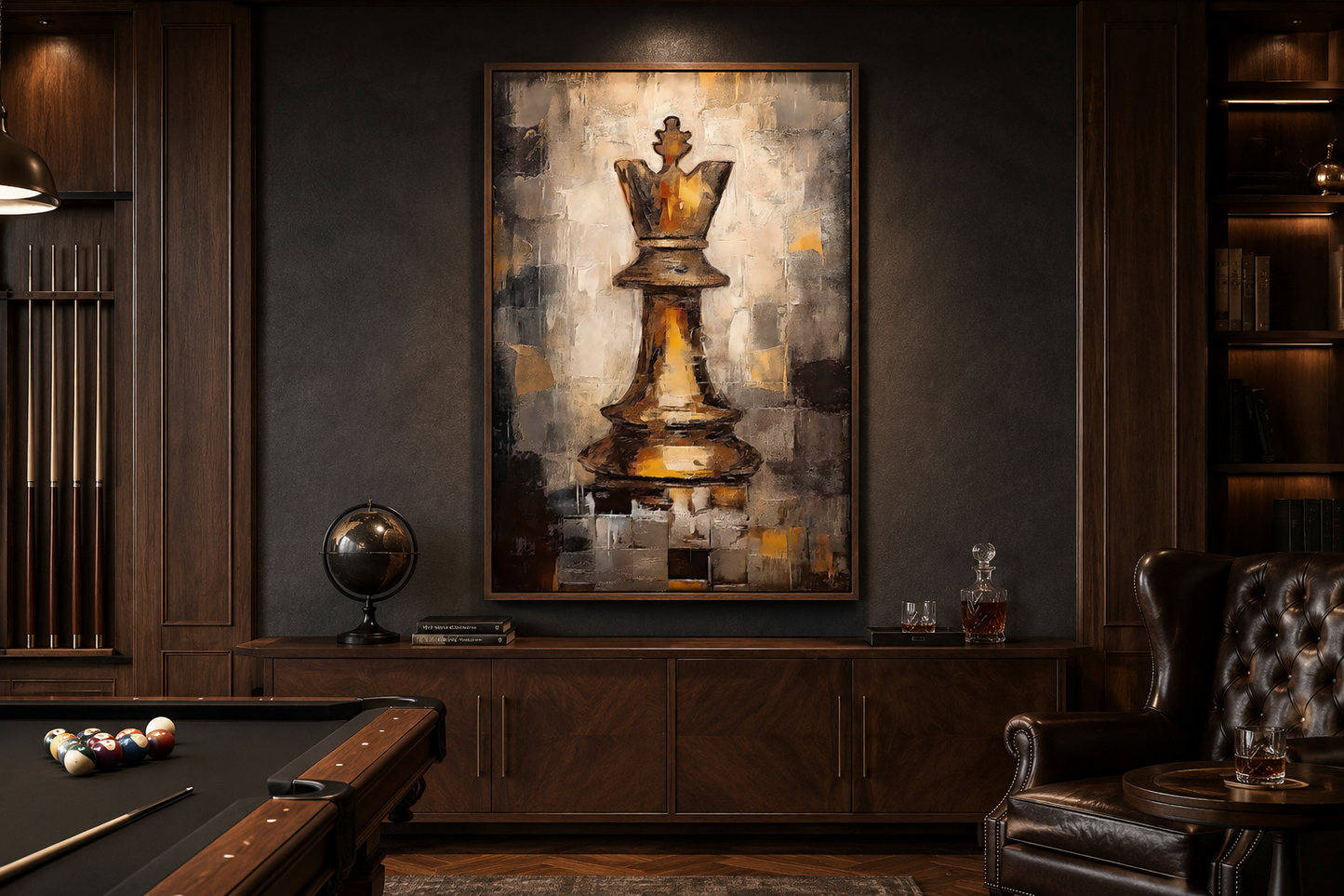Chess King Framed Canvas Wall Art For Mens Office Decor