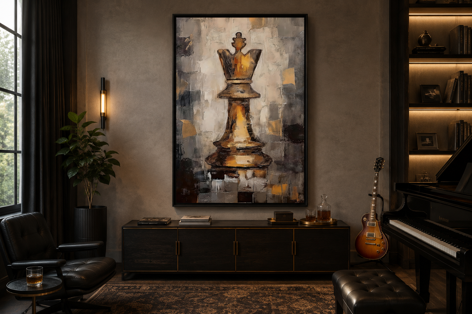 Chess King Framed Canvas Wall Art For Mens Office Decor