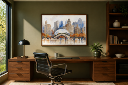 Chicago Cloud Gate The Bean Watercolor Framed Canvas Wall Art