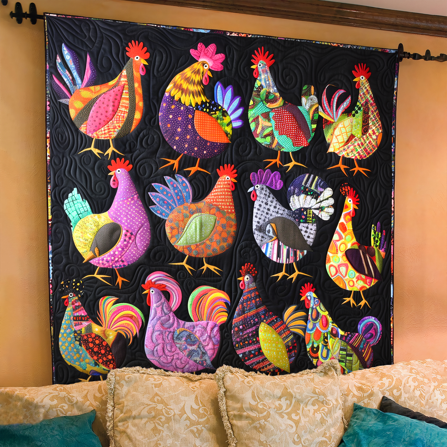 Chicken Hues Harmony Quilted Blanket - Throw (55" x 60")