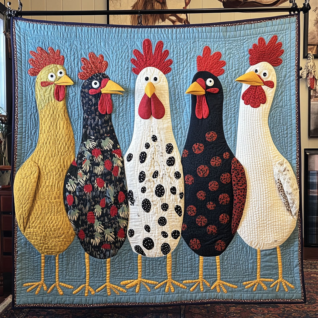 Chickens in Bloom Quilted Blanket - Throw (55" x 60")