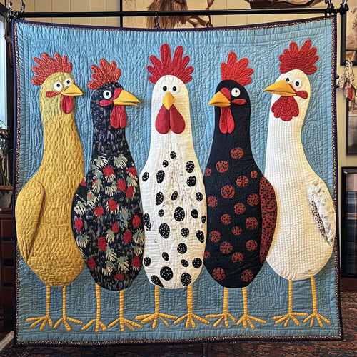 Chickens in Bloom Quilted Blanket - Throw (55" x 60")