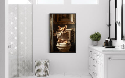 Chihuahua On The Toilet Reading Newspaper Picture Canvas Wall Art