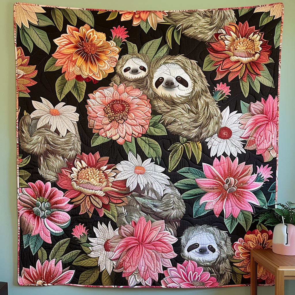 Chill Sloth Quilted Blanket - Throw (55" x 60")