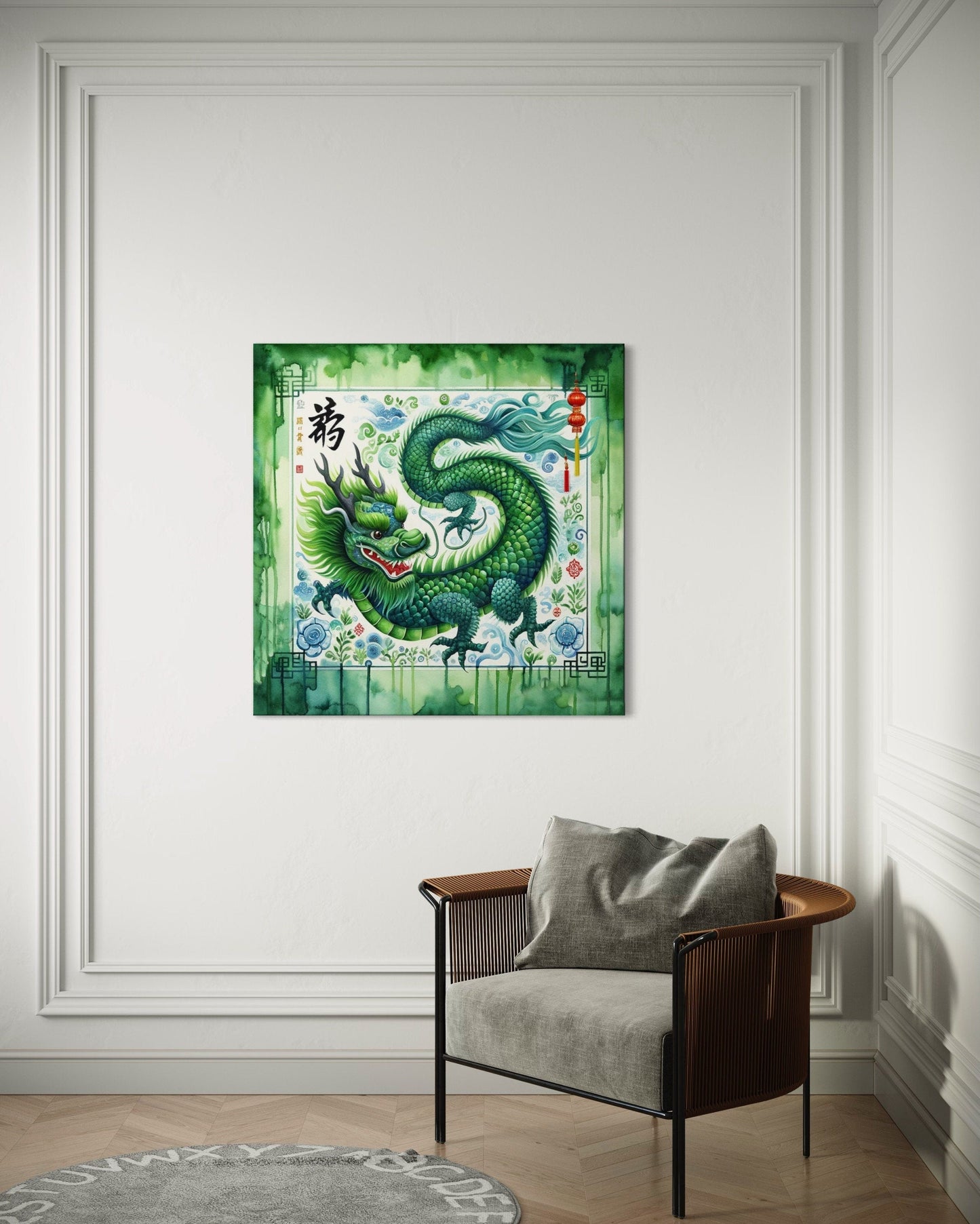 Chinese Green Dragon Framed Canvas Wall Art