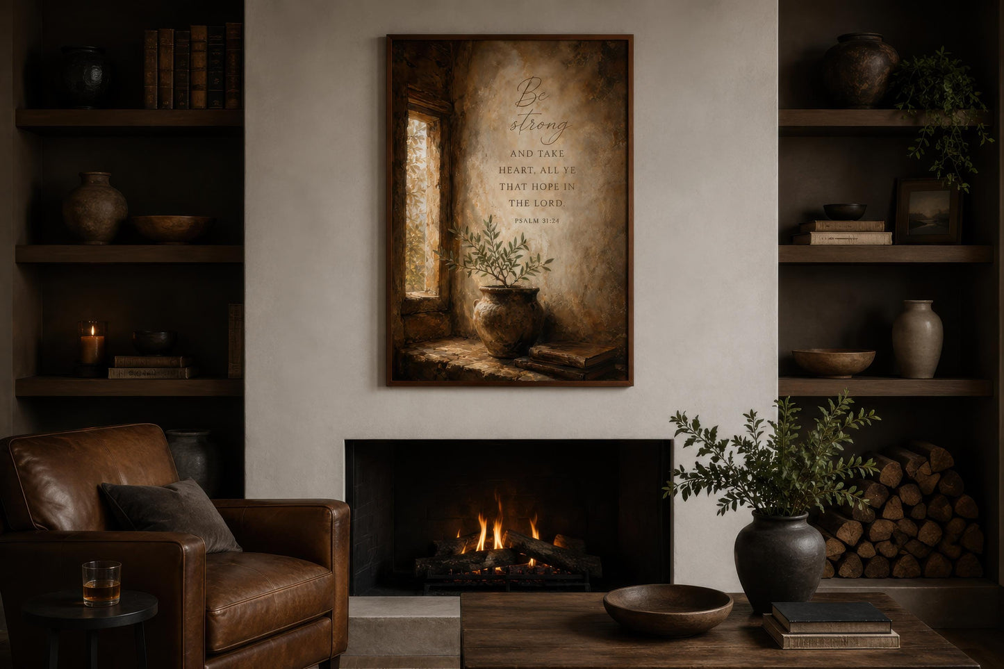 Christian Scripture Wall Art – Be Strong Psalm 31 Canvas Print | Faith Wall Decor