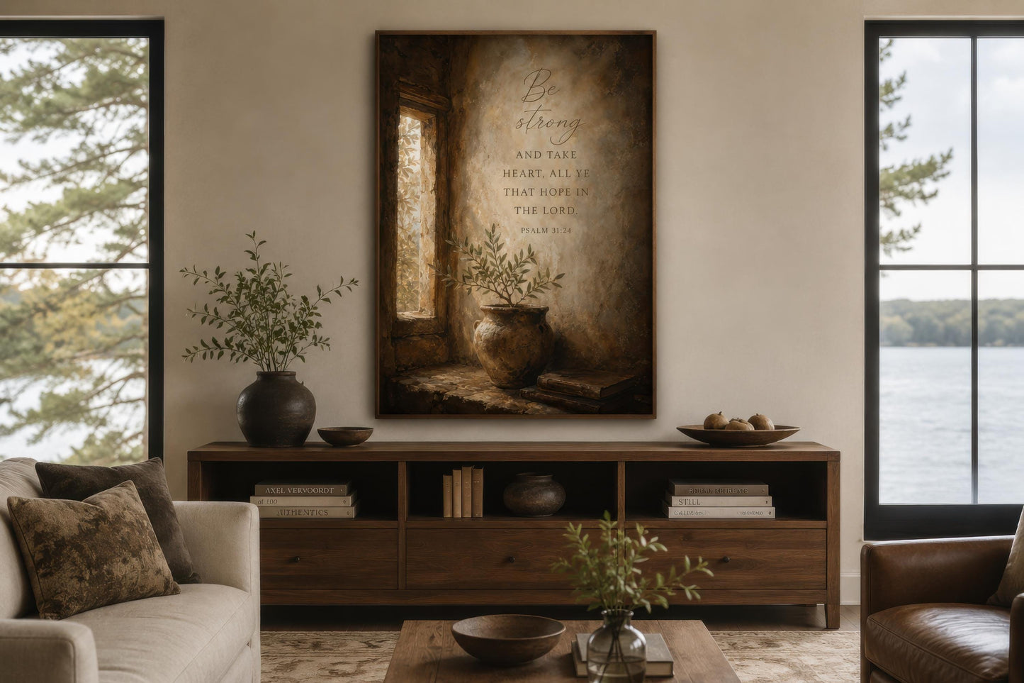 Christian Scripture Wall Art – Be Strong Psalm 31 Canvas Print | Faith Wall Decor