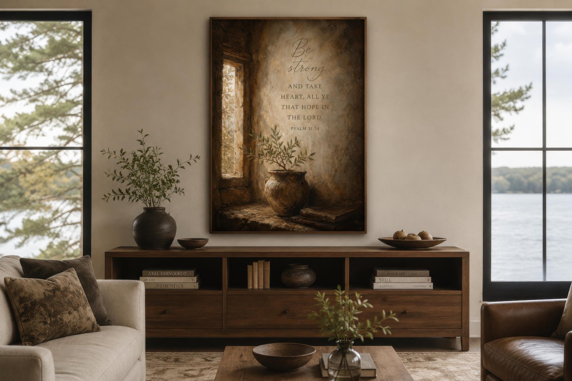 Christian Scripture Wall Art – Be Strong Psalm 31 Canvas Print | Faith Wall Decor