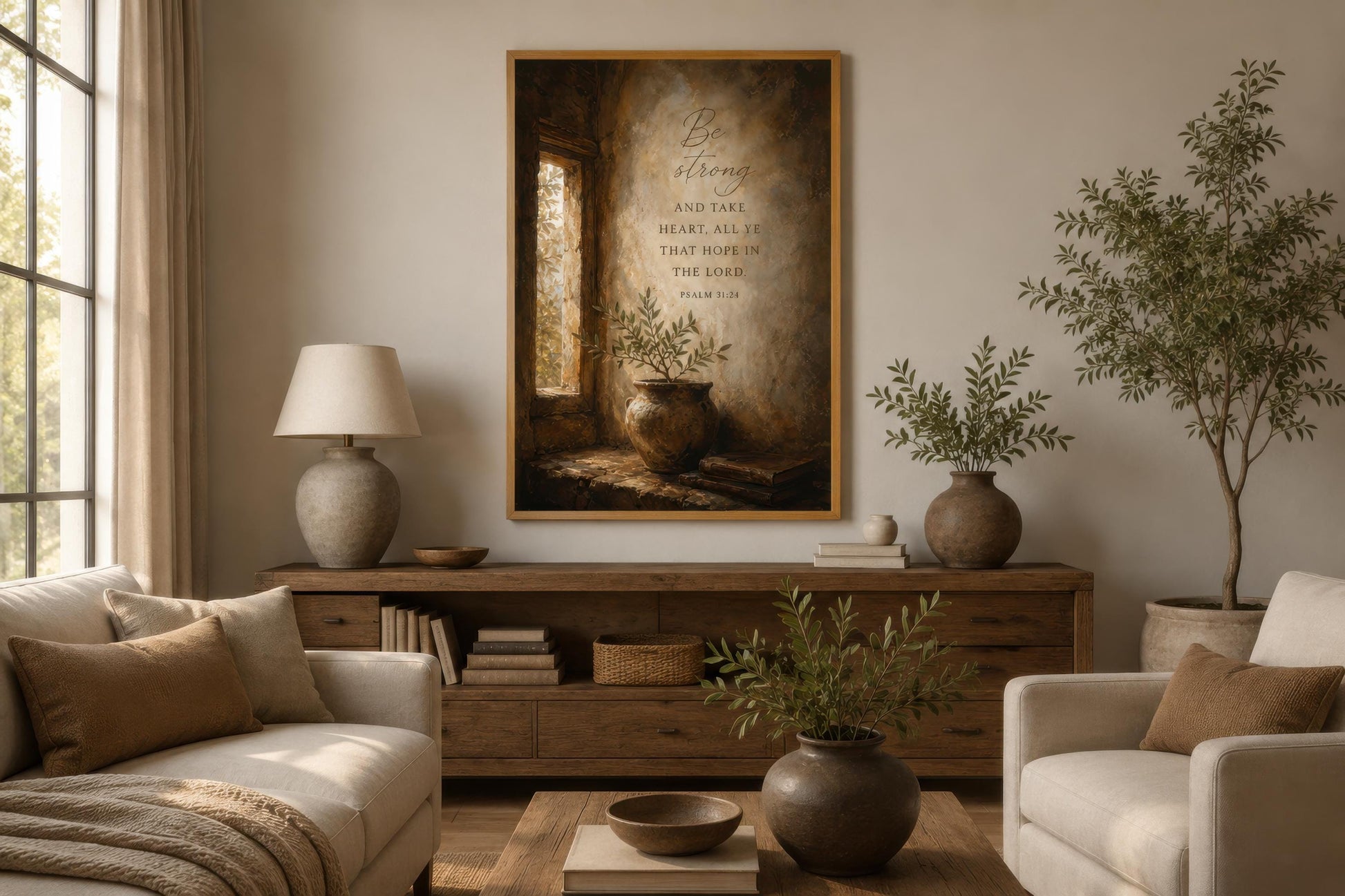 Christian Scripture Wall Art – Be Strong Psalm 31 Canvas Print | Faith Wall Decor