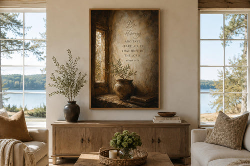 Christian Scripture Wall Art – Be Strong Psalm 31 Canvas Print | Faith Wall Decor