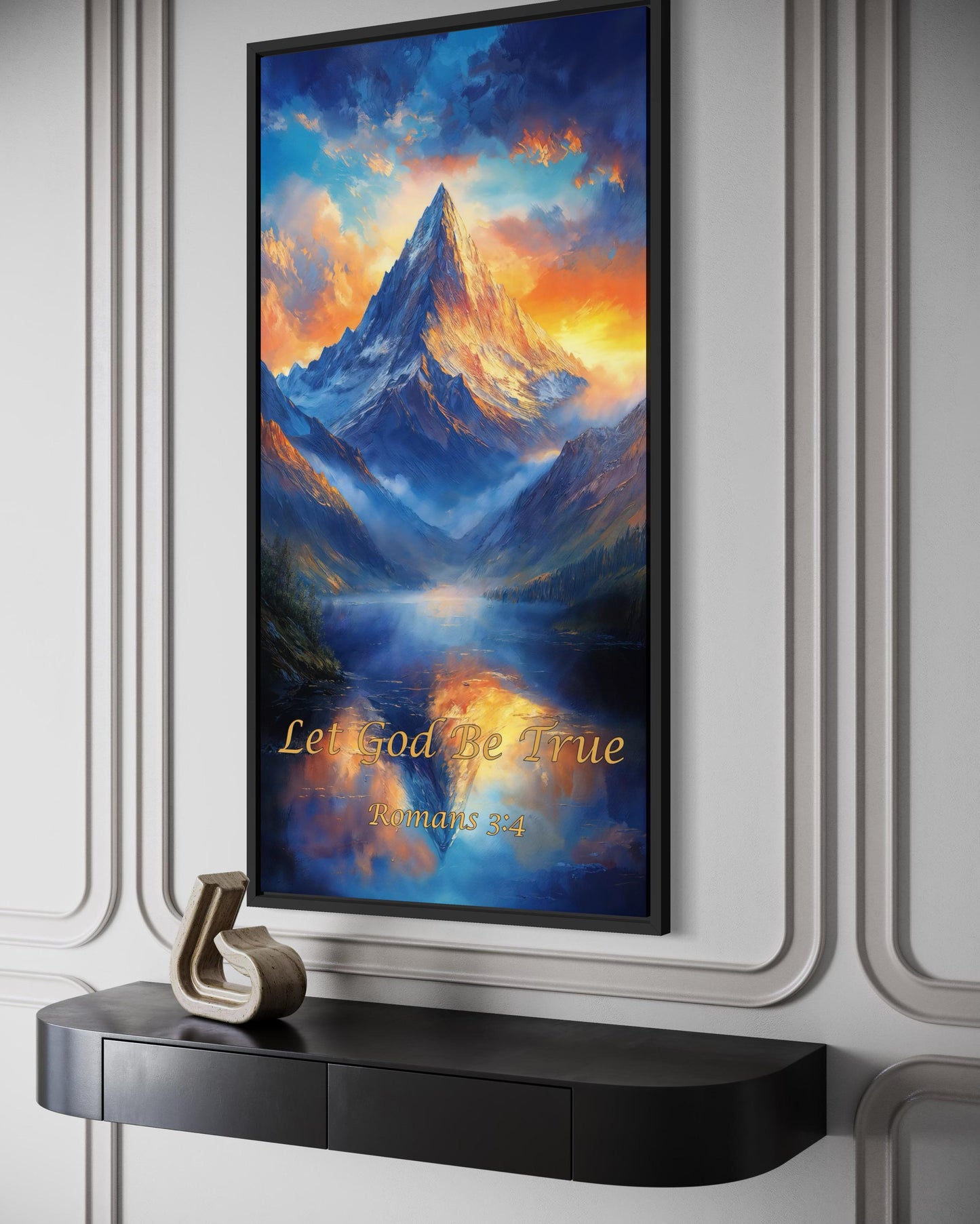 Christian Scripture Wall Art – Mountain Sunrise Painting | Let God Be True Canvas