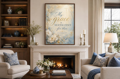 Christian Wall Art Canvas - Grace Scripture Art 2 Corinthians 12:9 Print for Living Room