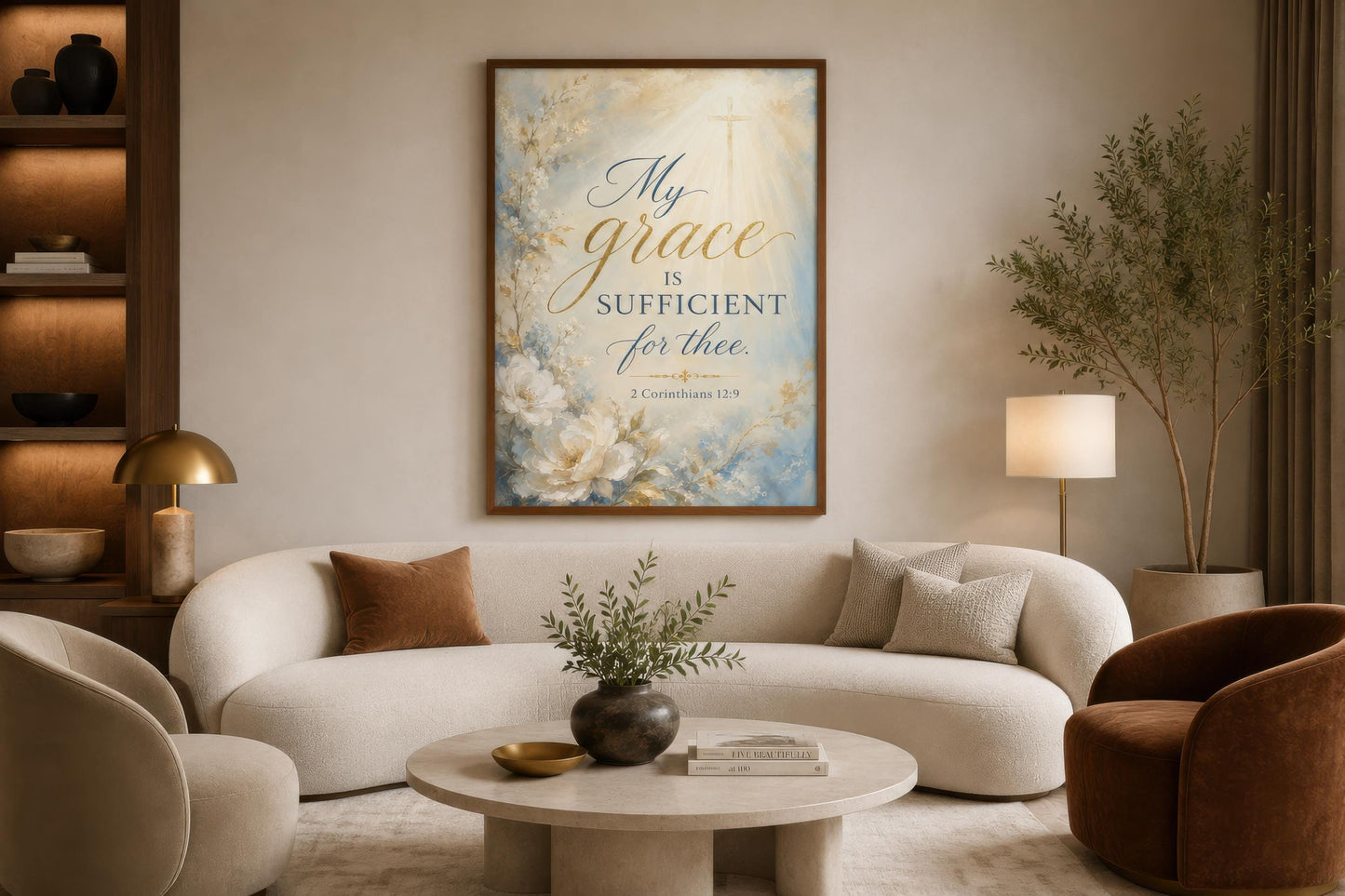 Christian Wall Art Canvas - Grace Scripture Art 2 Corinthians 12:9 Print for Living Room