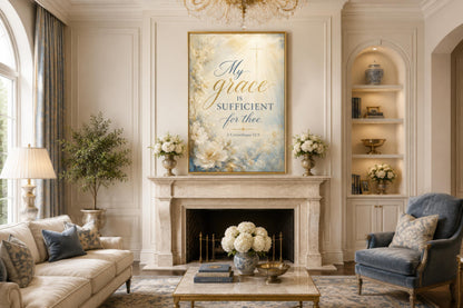 Christian Wall Art Canvas - Grace Scripture Art 2 Corinthians 12:9 Print for Living Room