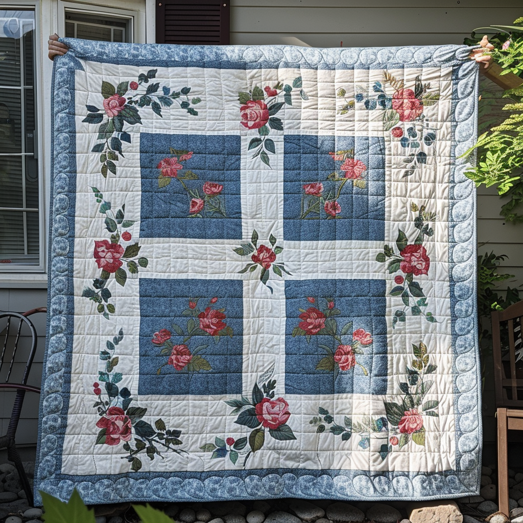 Christian Faithful Roses Quilted Blanket - Throw (55" x 60")