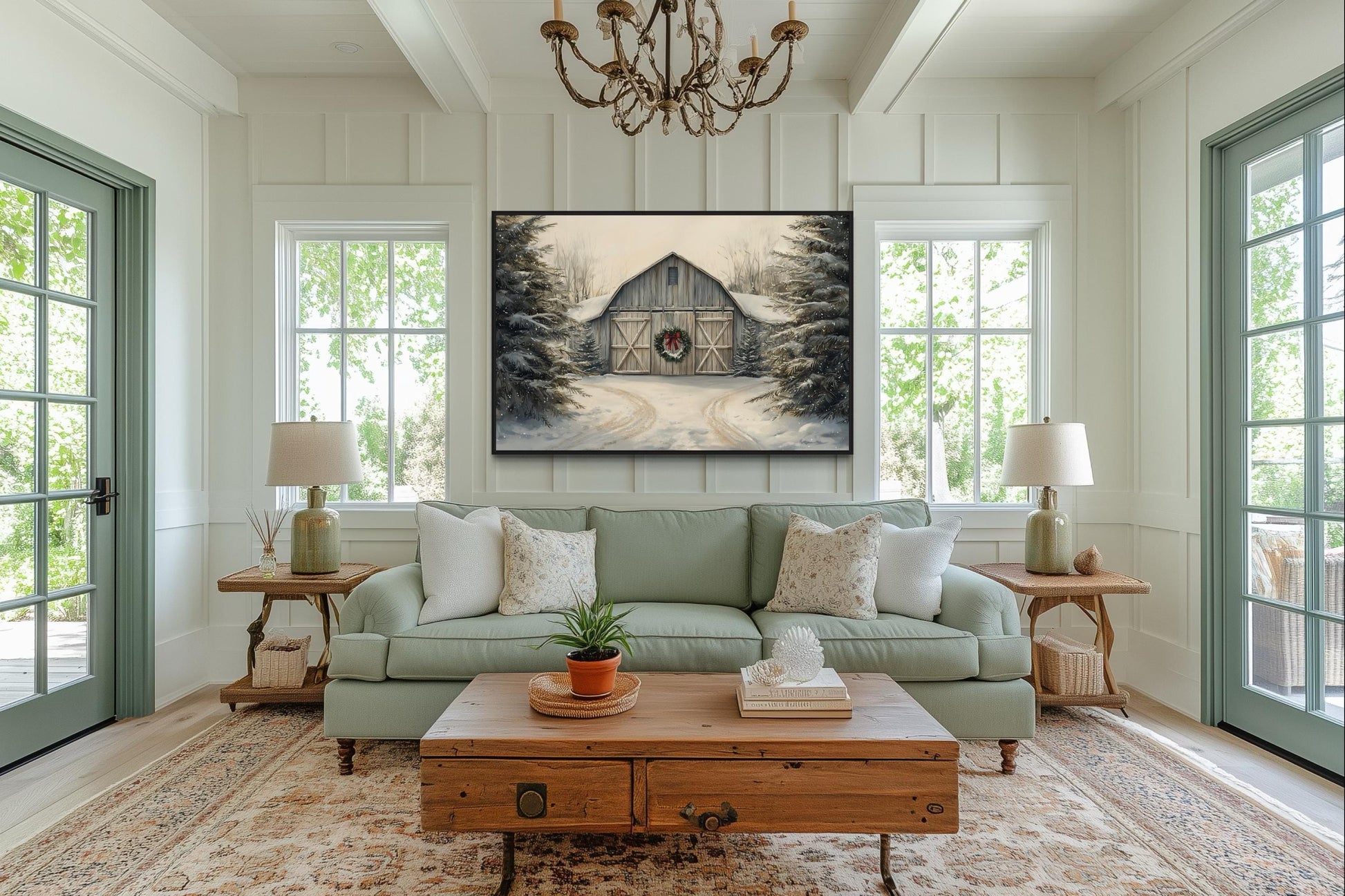 Christmas Barn In Snow Canvas Wall Art