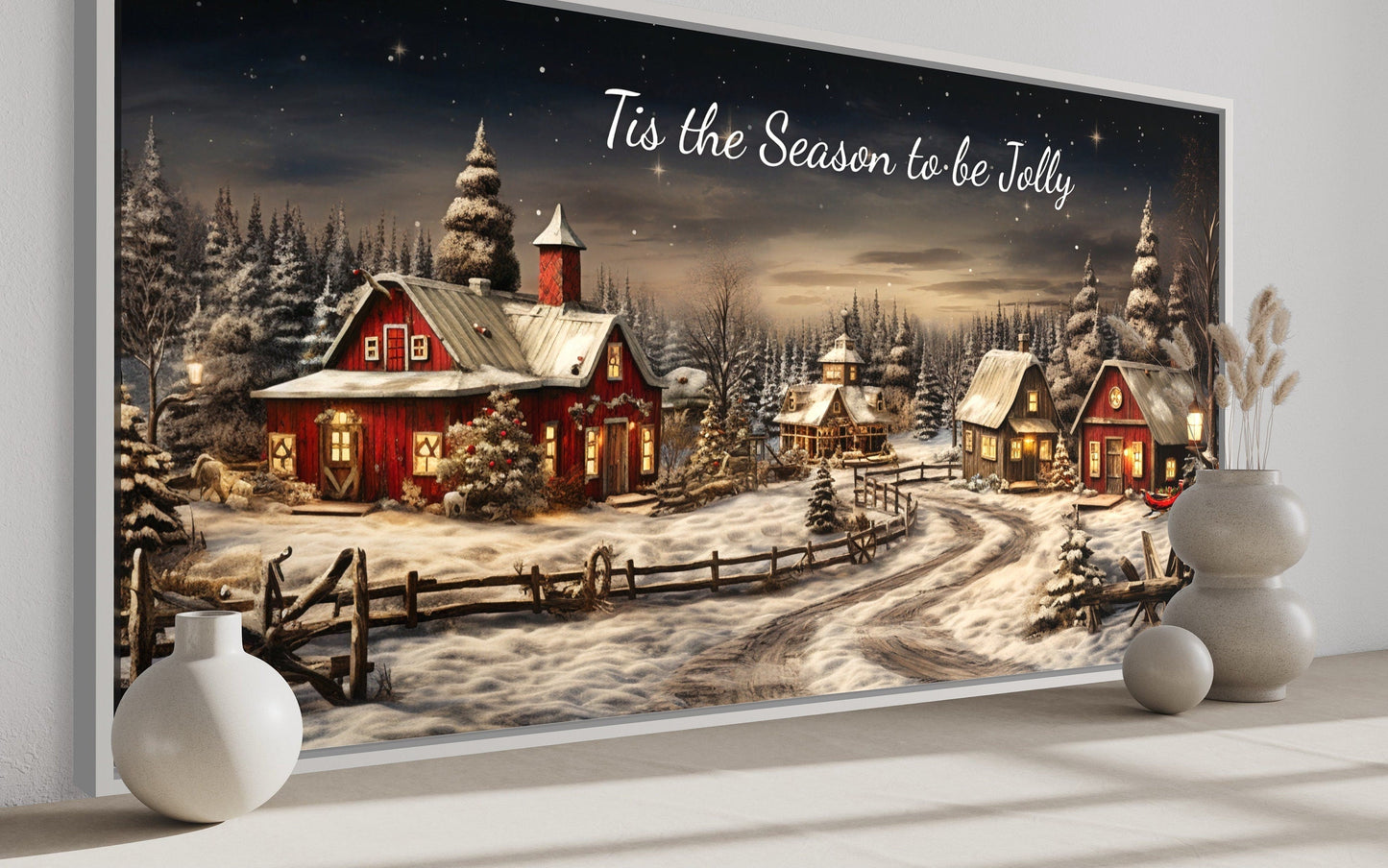 Christmas Eve Canvas Wall Art- Tis The Season To Be Jolly - Above Mantel Decor