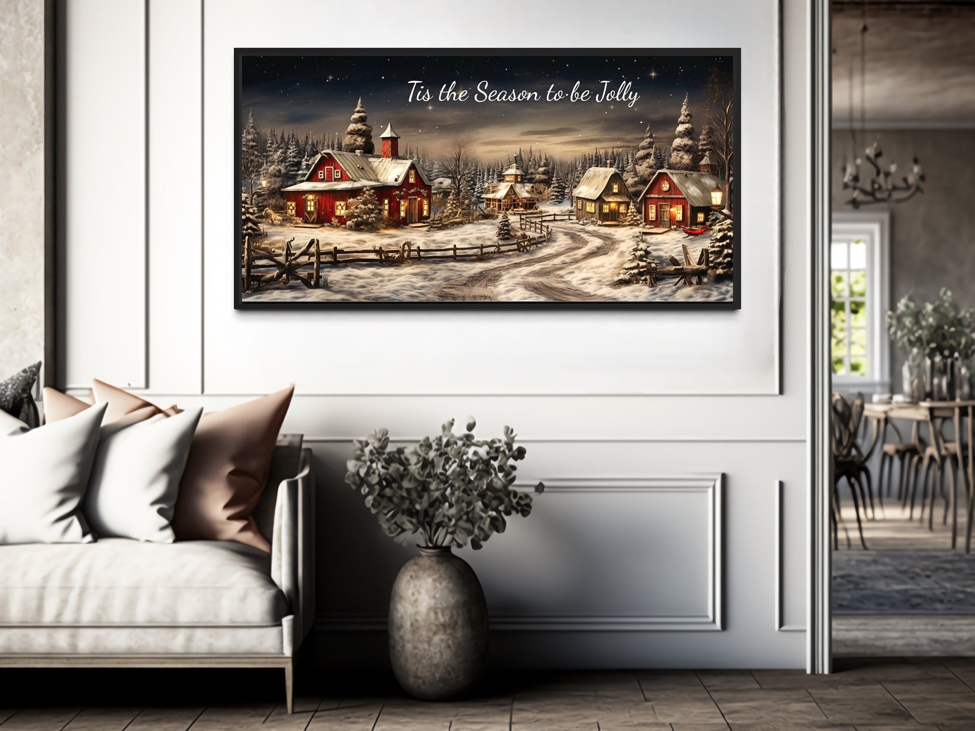 Christmas Eve Canvas Wall Art- Tis The Season To Be Jolly - Above Mantel Decor