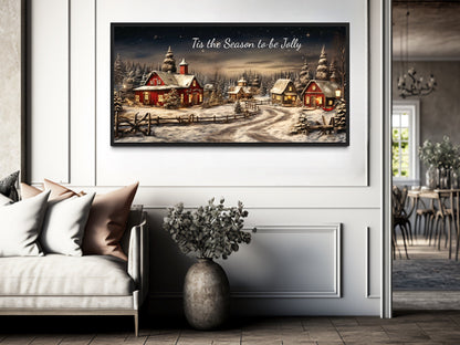 Christmas Eve Canvas Wall Art- Tis The Season To Be Jolly - Above Mantel Decor