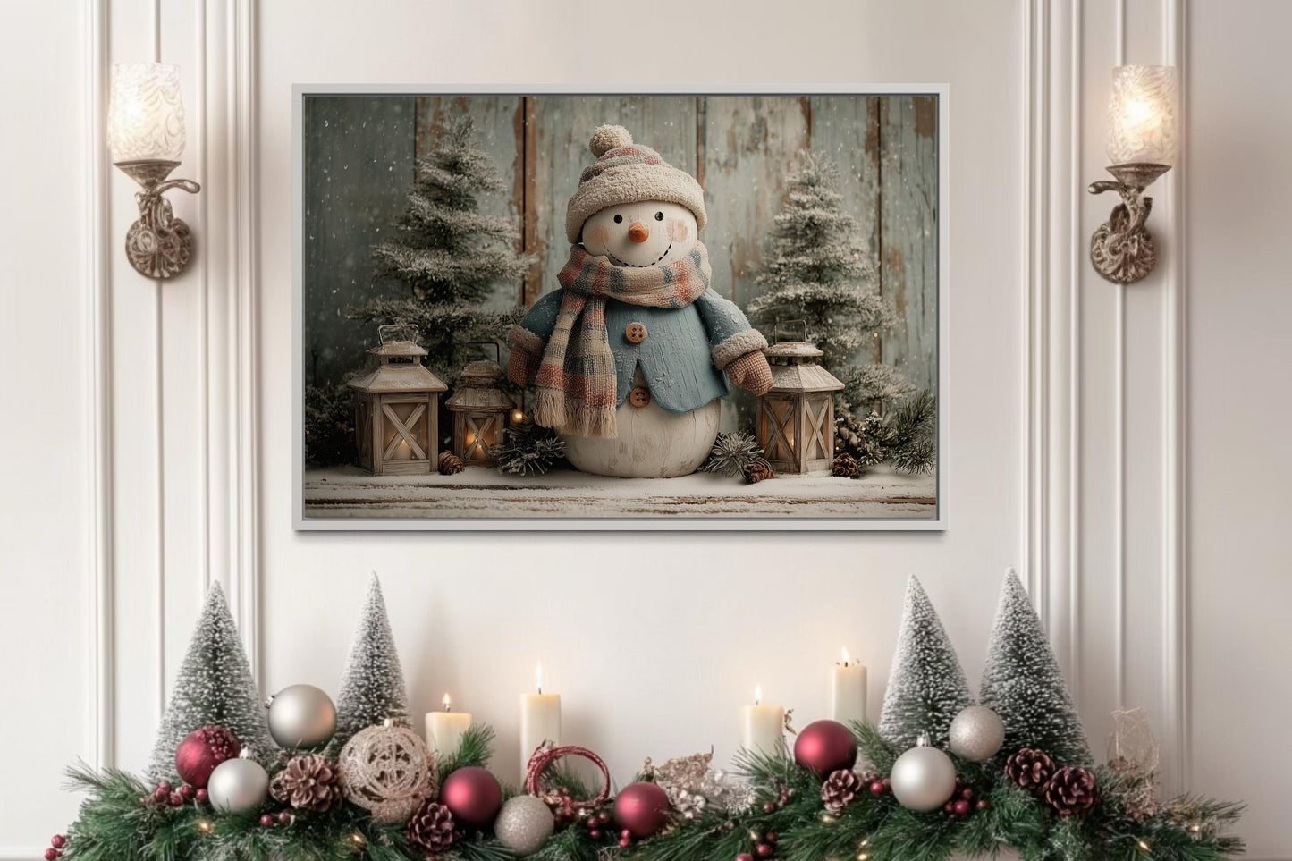 Christmas Snowman With Scarf Christmas Canvas Wall Art
