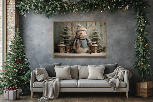 Christmas Snowman With Scarf Christmas Canvas Wall Art