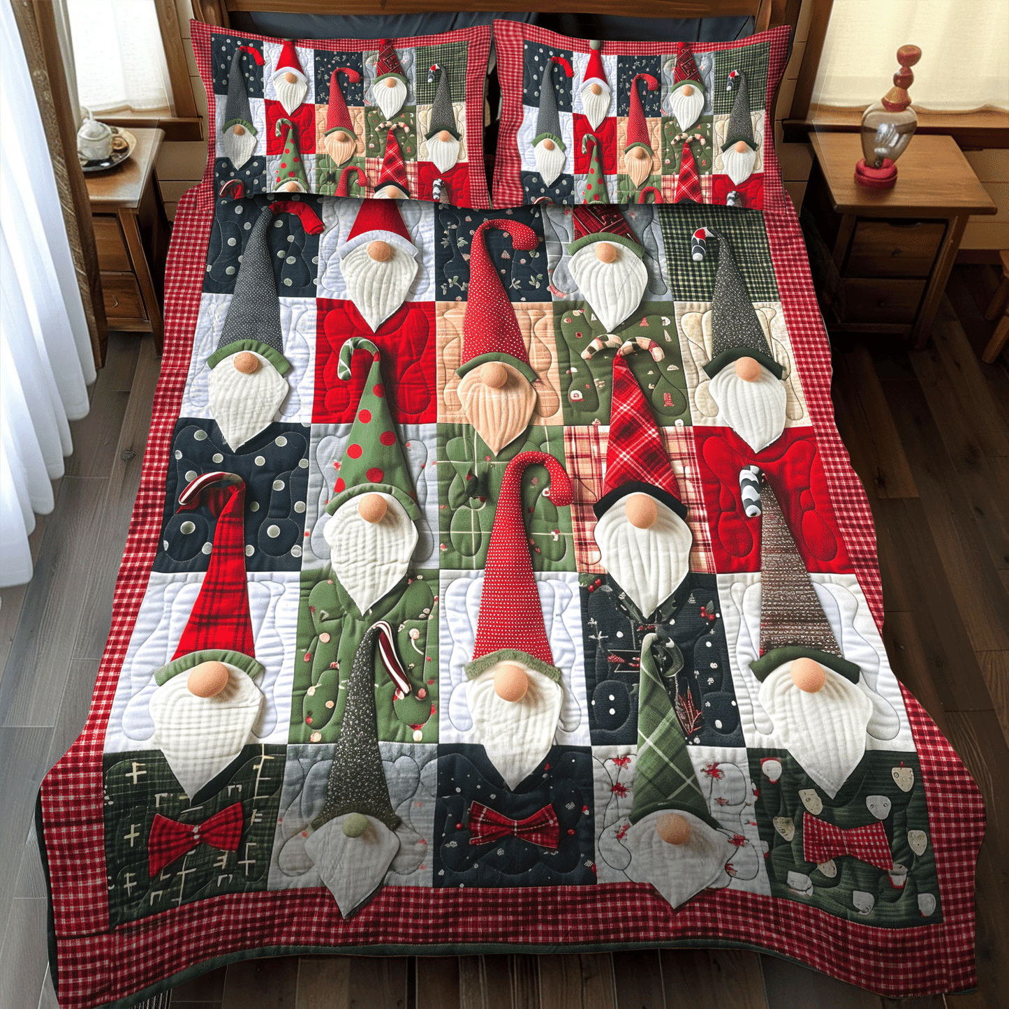 Single (59'' x 70'') /Christmas Gnome 3-Piece Quilted Bedding Set