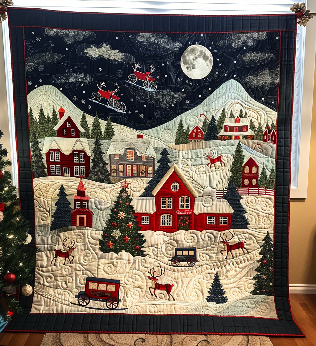 Christmas Night Quilted Blanket - Throw (55" x 60")