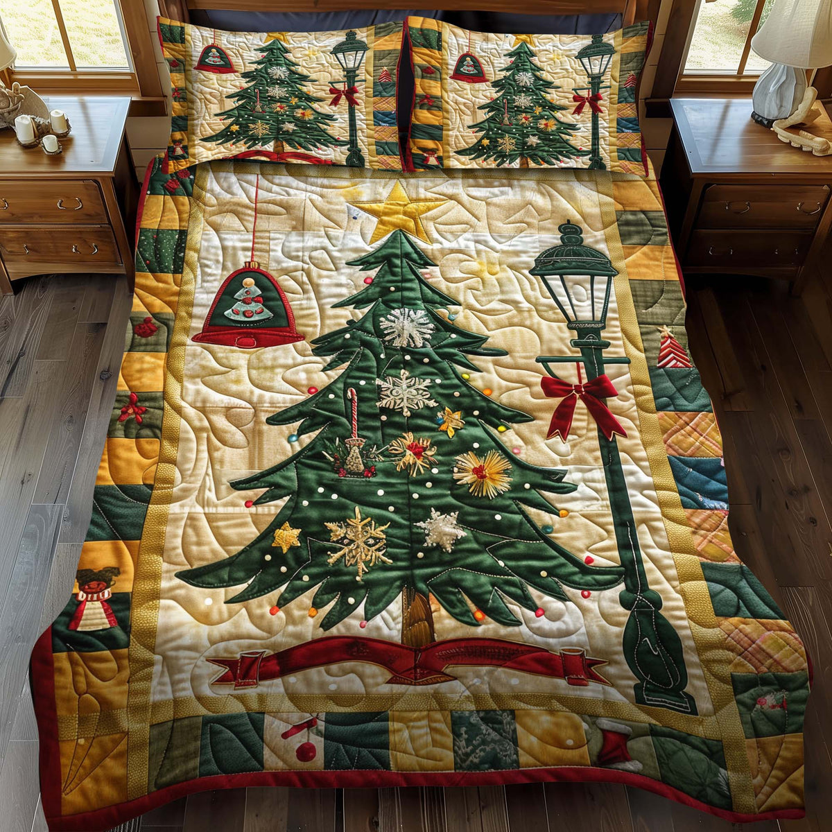 Christmas Trees Delight 3-Piece Quilted Bedding Set - Single (59" x 70")