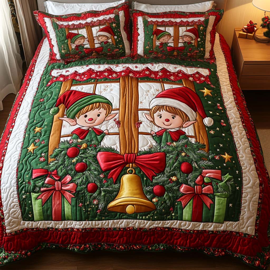 Christmas Bells 3-Piece Quilted Bedding Set - Single (59" x 70")