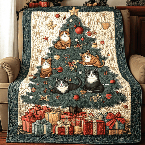 Christmas Cats Quilted Blanket - Throw (55" x 60")