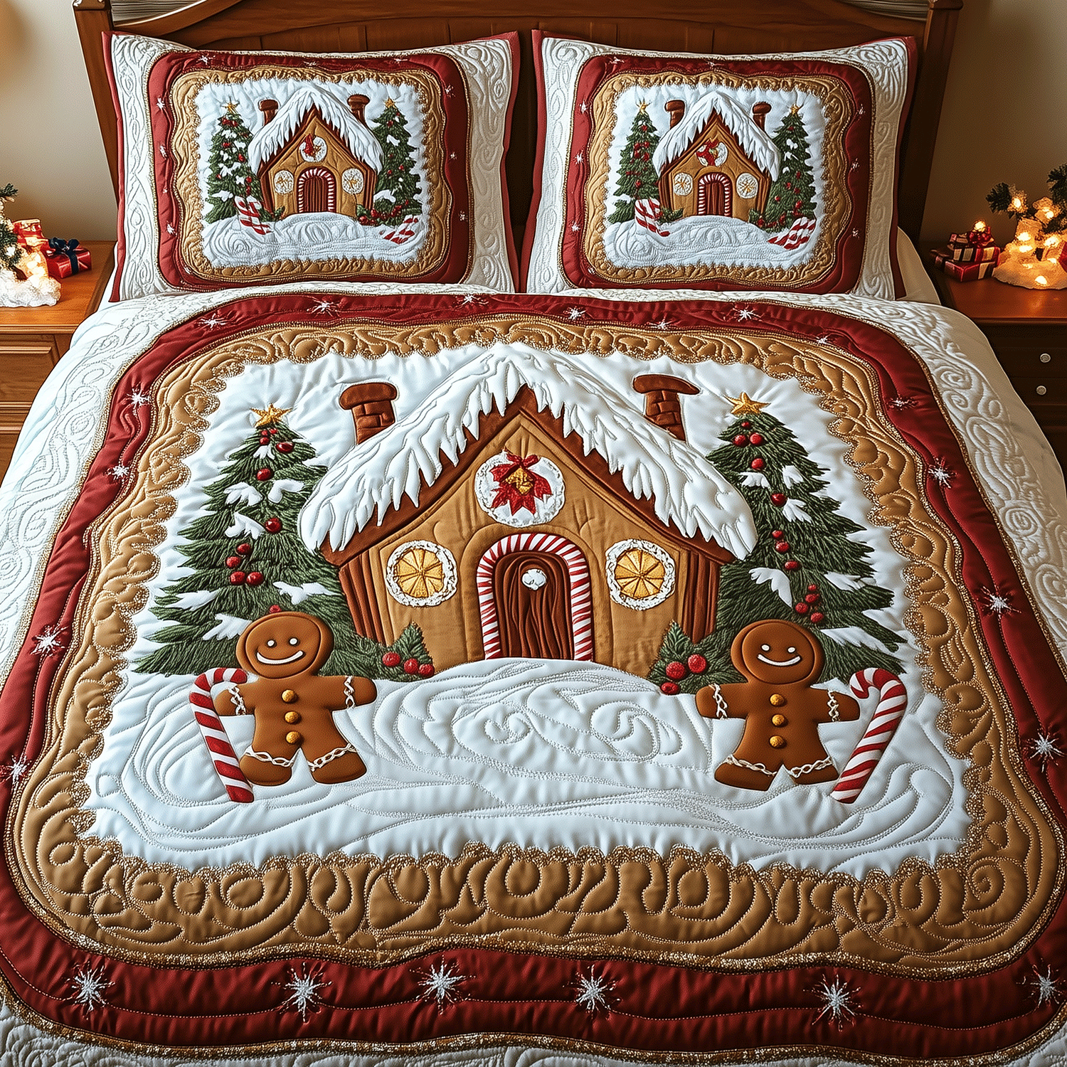 Christmas Cottage Snuggles 3-Piece Quilted Bedding Set - Single (59" x 70")