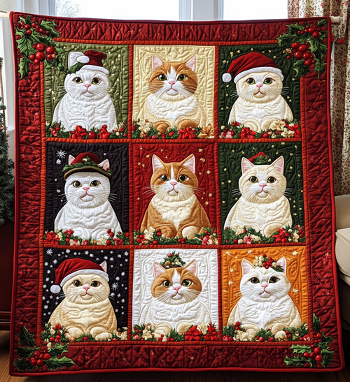 Christmas Kitty Quilted Blanket - Throw (55" x 60")