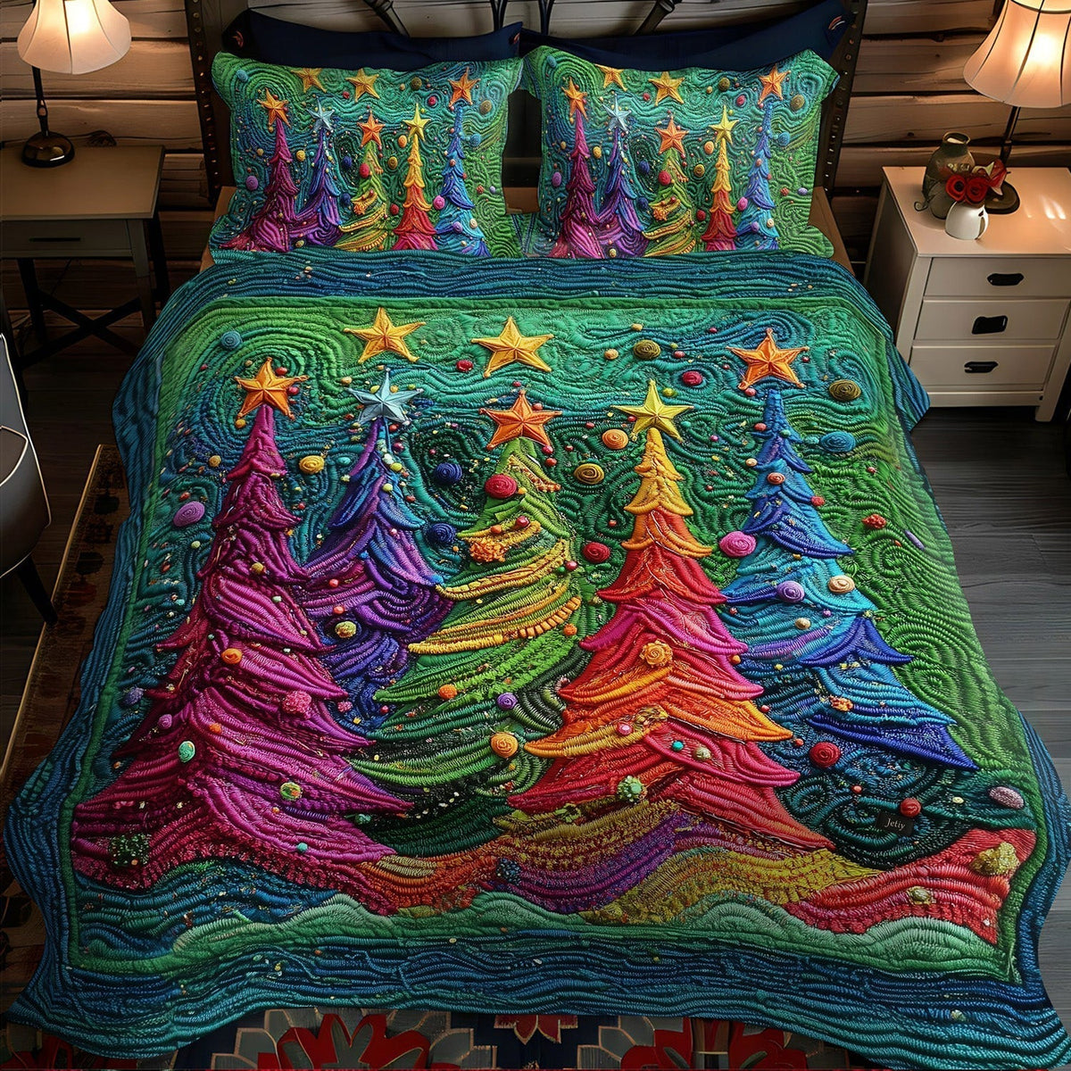 Christmas Star Pines 3-Piece Quilted Bedding Set - Single (59" x 70")