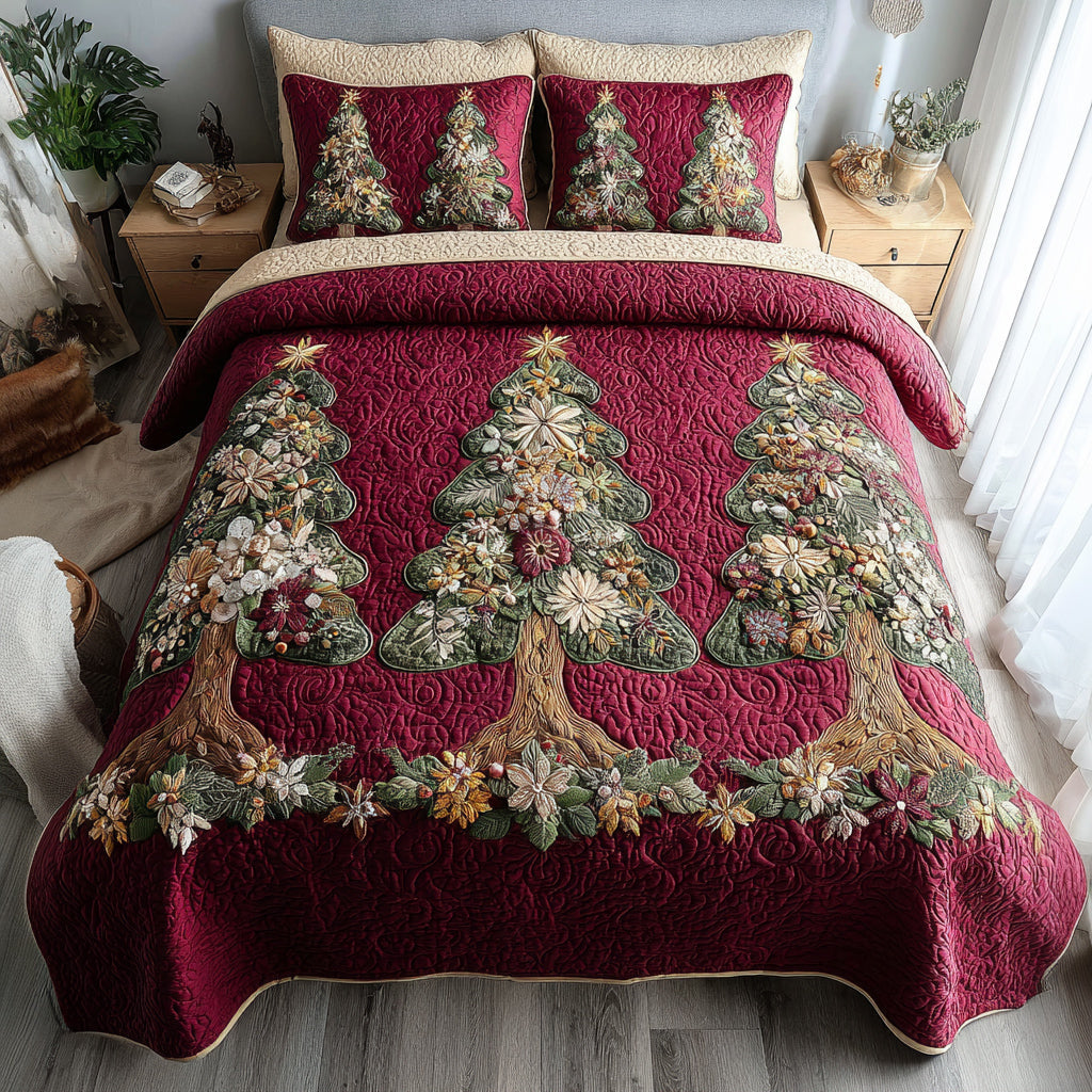 Christmas Tree Garden 3-Piece Quilted Bedding Set - Single (59" x 70")