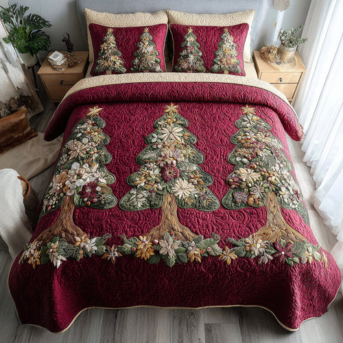 Christmas Tree Garden 3-Piece Quilted Bedding Set - Single (59" x 70")