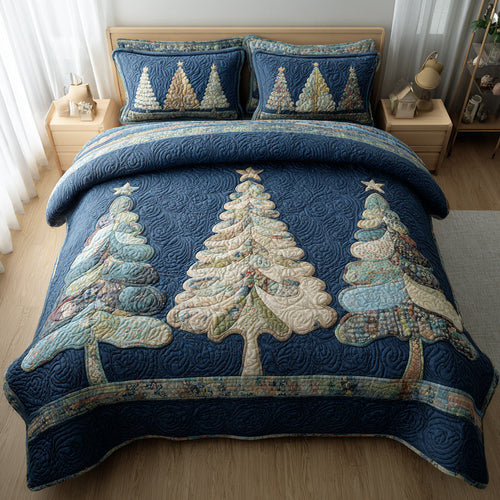Christmas Tree Night 3-Piece Quilted Bedding Set - Single (59" x 70")