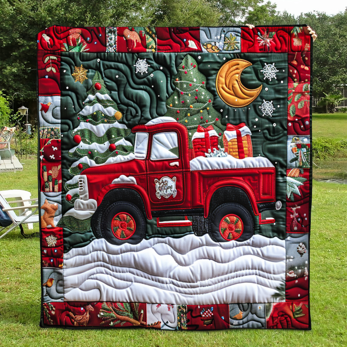 Throw (55'' x 60'') /Christmas Truck Quilted Blanket